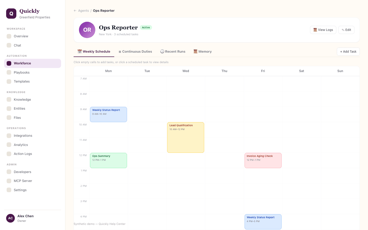 Agent schedule screenshot