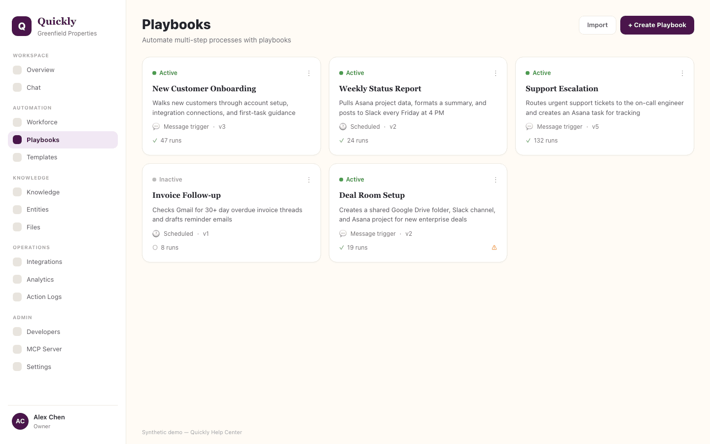 Playbooks screenshot